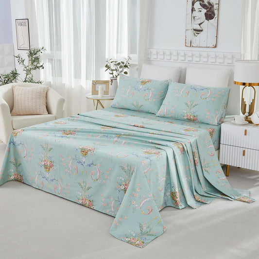 Egyptian Cotton Fitted Sheet Set With Floral Luxury Shabby Chic