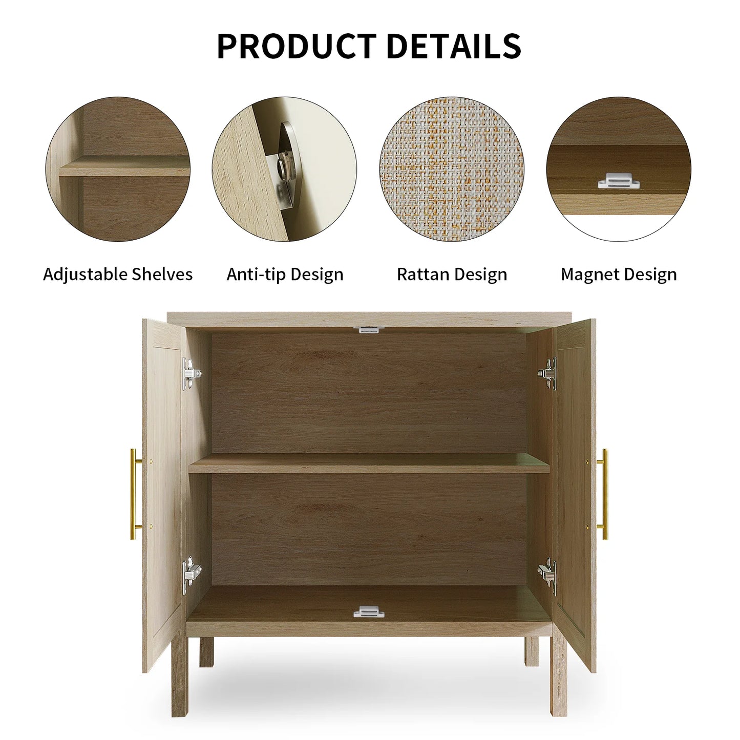 Rattan Storage Buffet Sideboard With Decorated Doors For Living Room