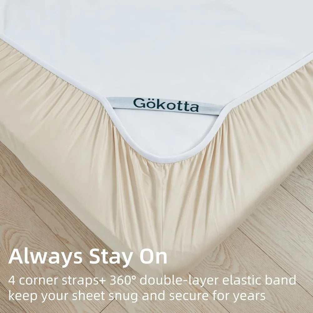 King Size Bed Sheets 6 Piece Set Ultra Soft Cooling Sheets Hotel Luxury Silky Breathable Deep Pocket Light Beige