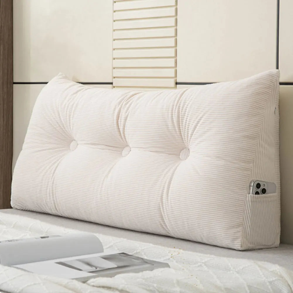 Wedge Headboard Pillow Cushion With Side Pockets For Reading Support