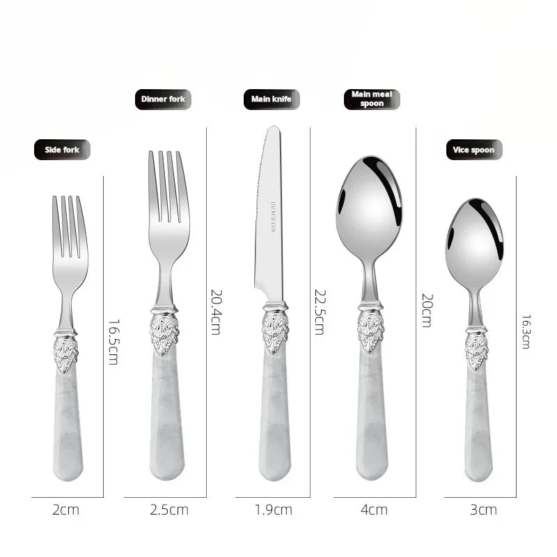 YIJIANDNEW Marble Pattern Handle Stainless Steel Flatware Set