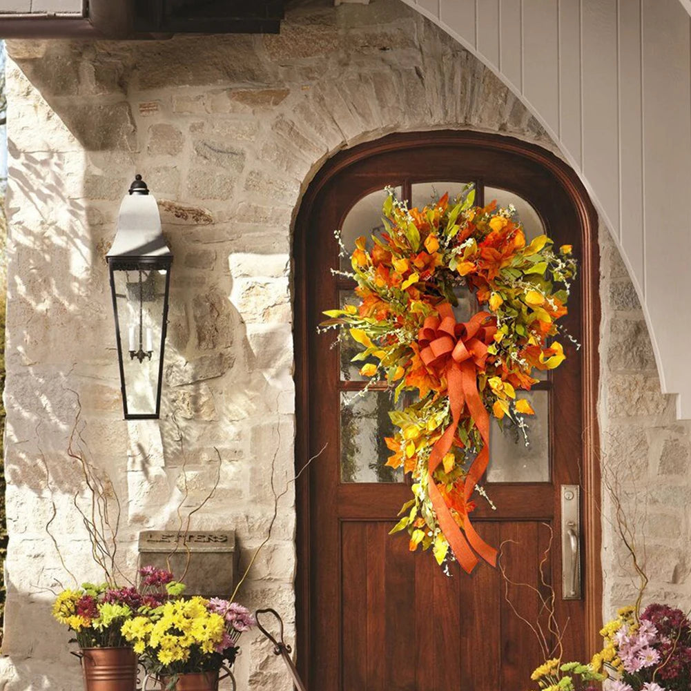 Thanksgiving Farmhouse Wreath Autumn Scene Decor Maple Leaf
