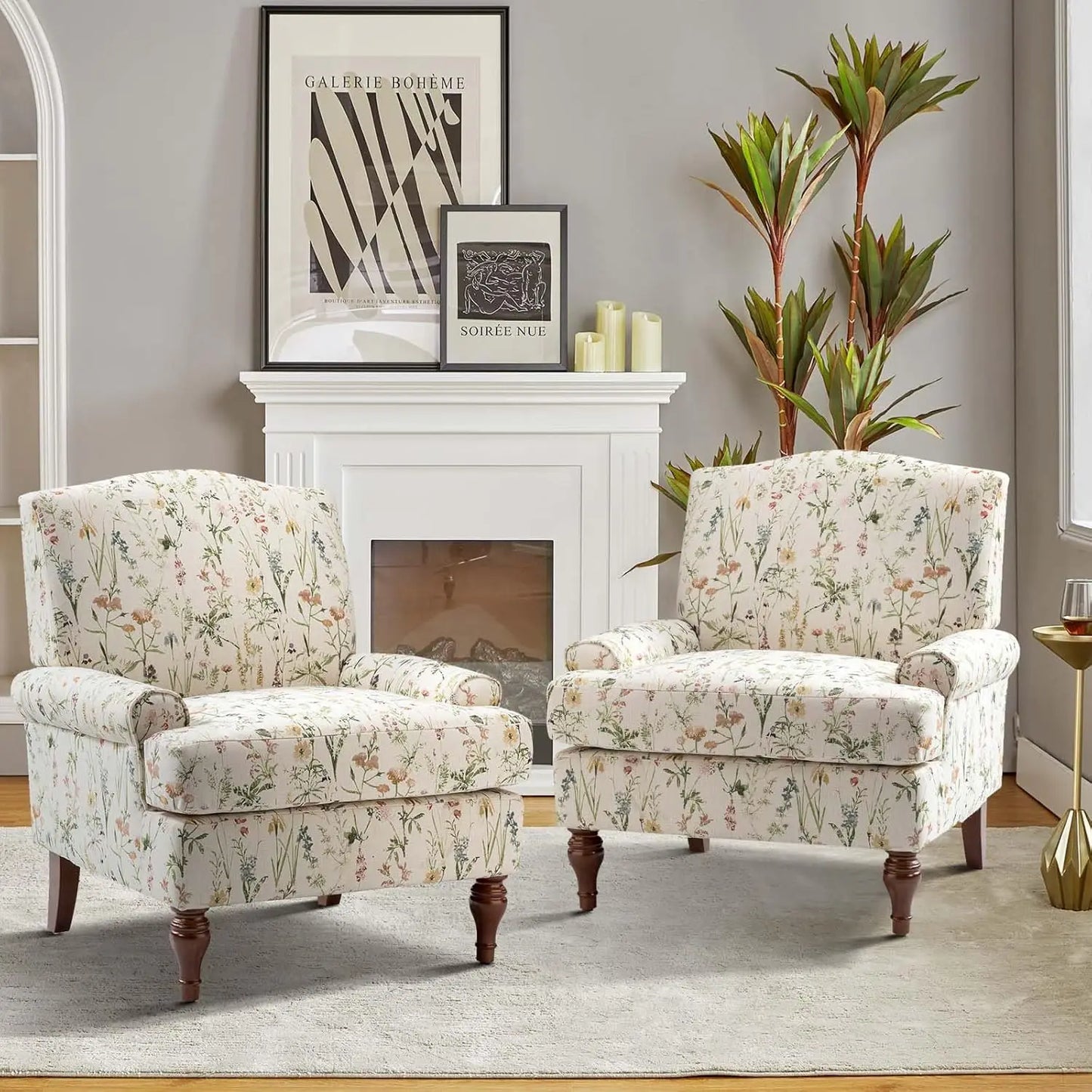 Floral Upholstered Accent Chair With Removable Cushion