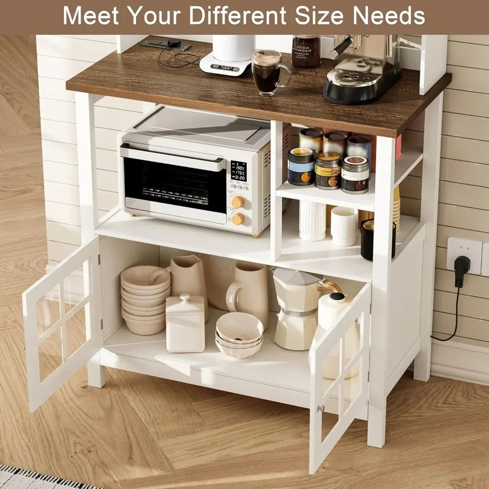 XMSJ Farmhouse Bakers Rack With Power Outlets And Storage