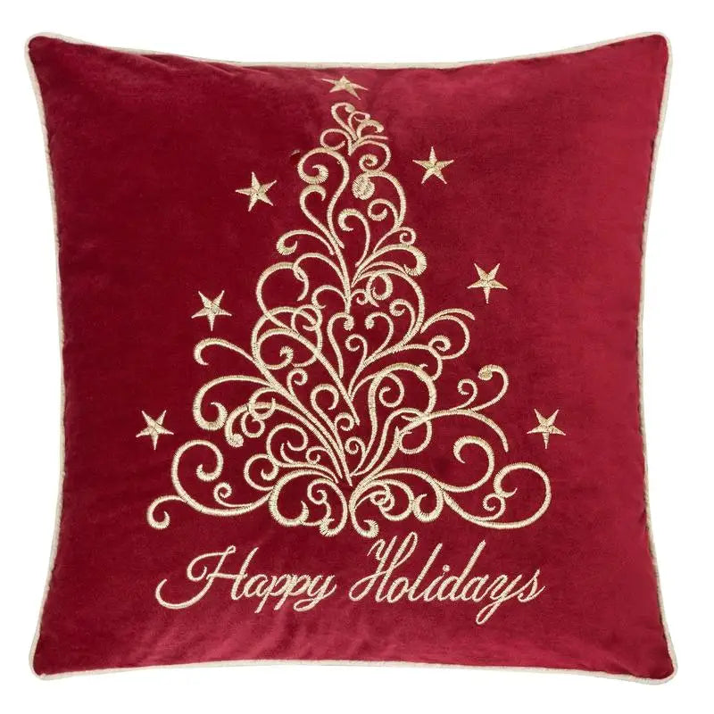 Lux Velvet Holiday Throw Pillow With Elegant Embroidery Accents