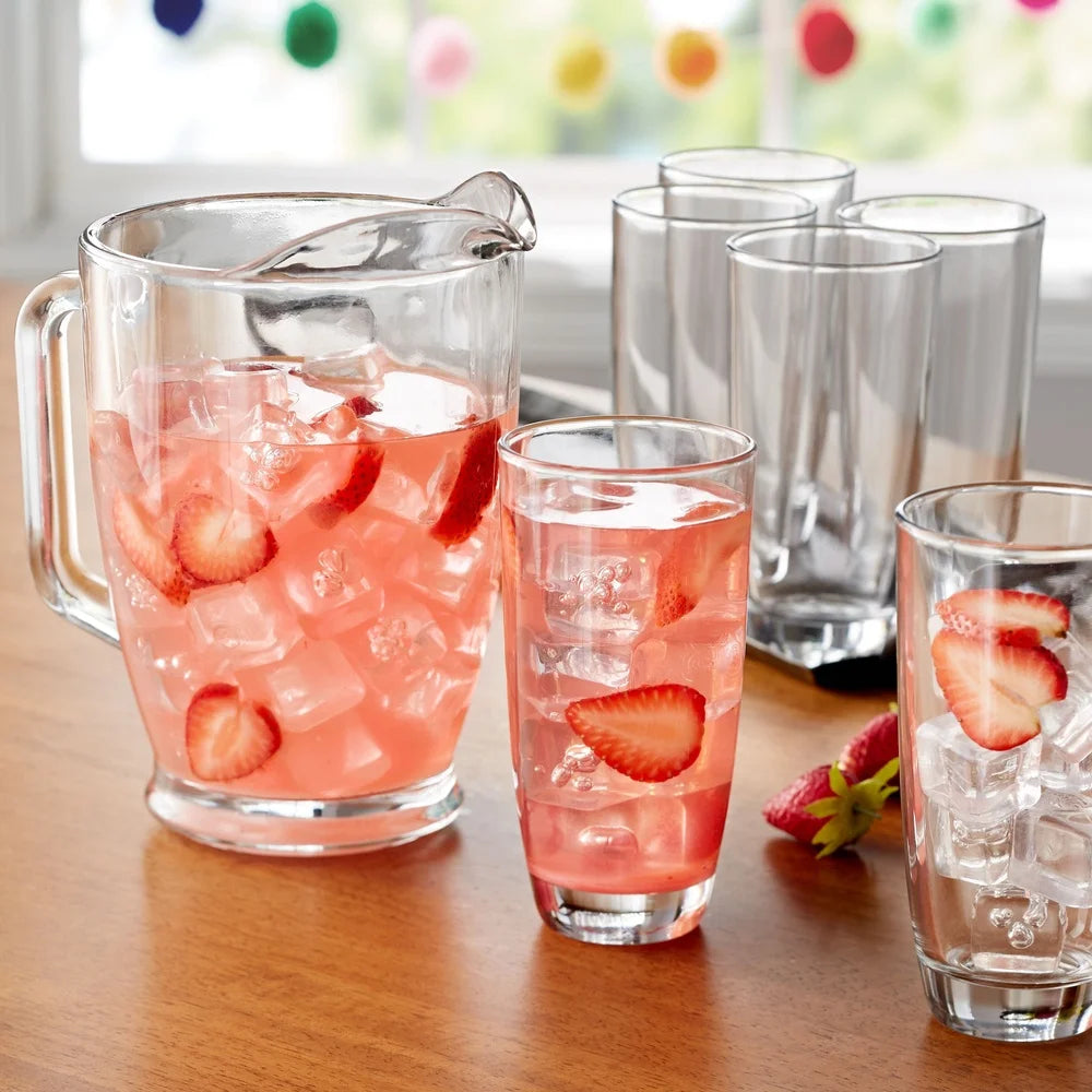 Clear Glass Pitcher And Tall Glasses Set For Iced Beverages