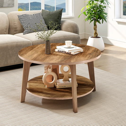JHK Round Wood Coffee Table With Storage And Modern Design