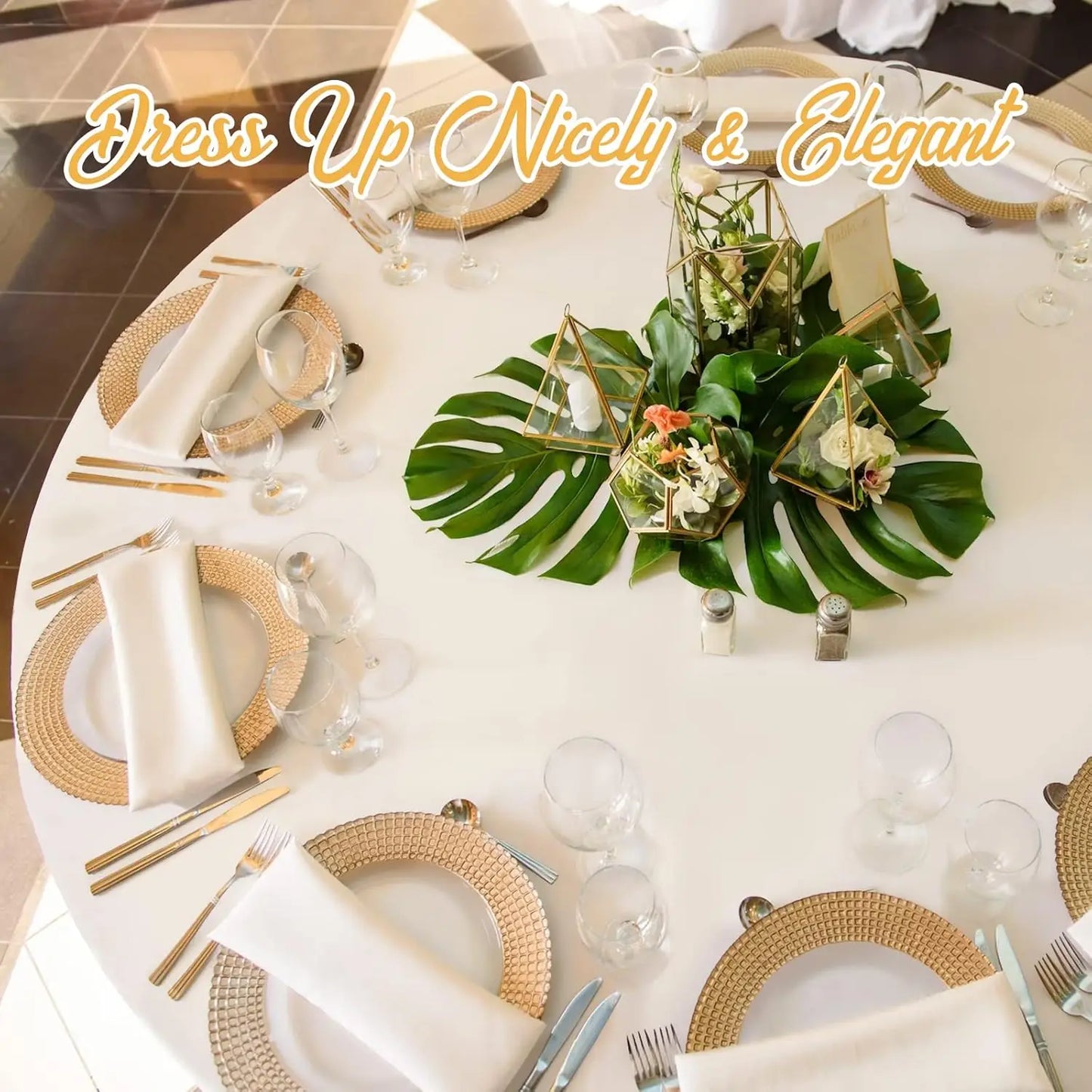 Six Pack Round Linen Polyester Tablecloths Washable for Weddings Receptions and Events