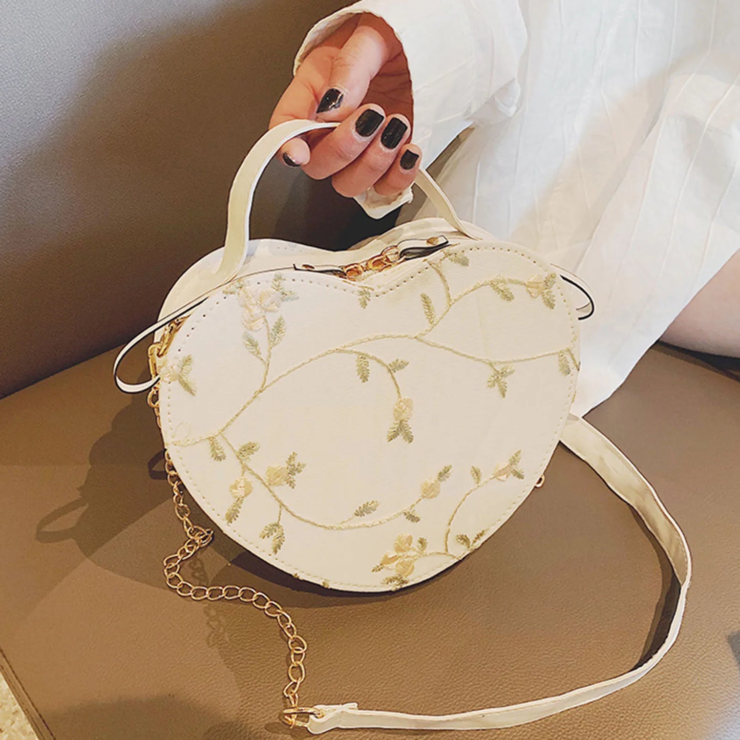 Girls PU Leather Crossbody Bag With Lace Flower Pattern