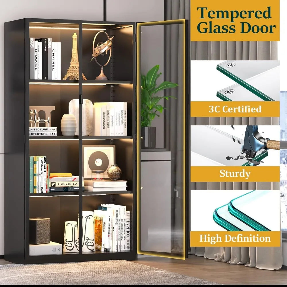 LED Lighted Glass Display Cabinet With Adjustable Shelves