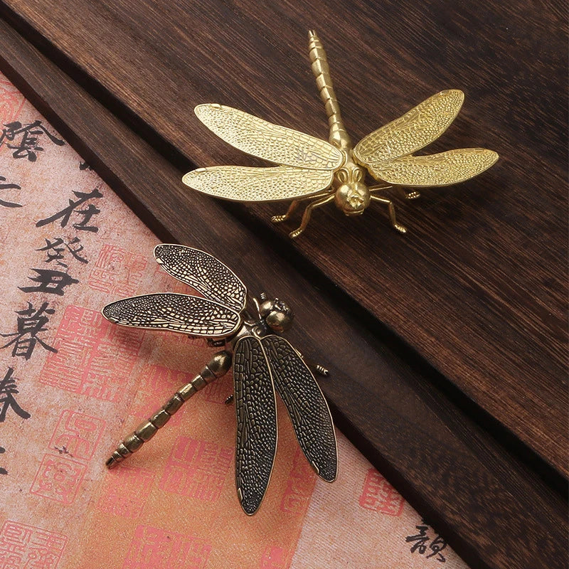 Brass Dragonfly Figurines Removable Wings Desk Ornament