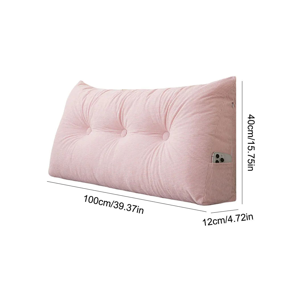 Wedge Headboard Pillow Cushion With Side Pockets For Reading Support