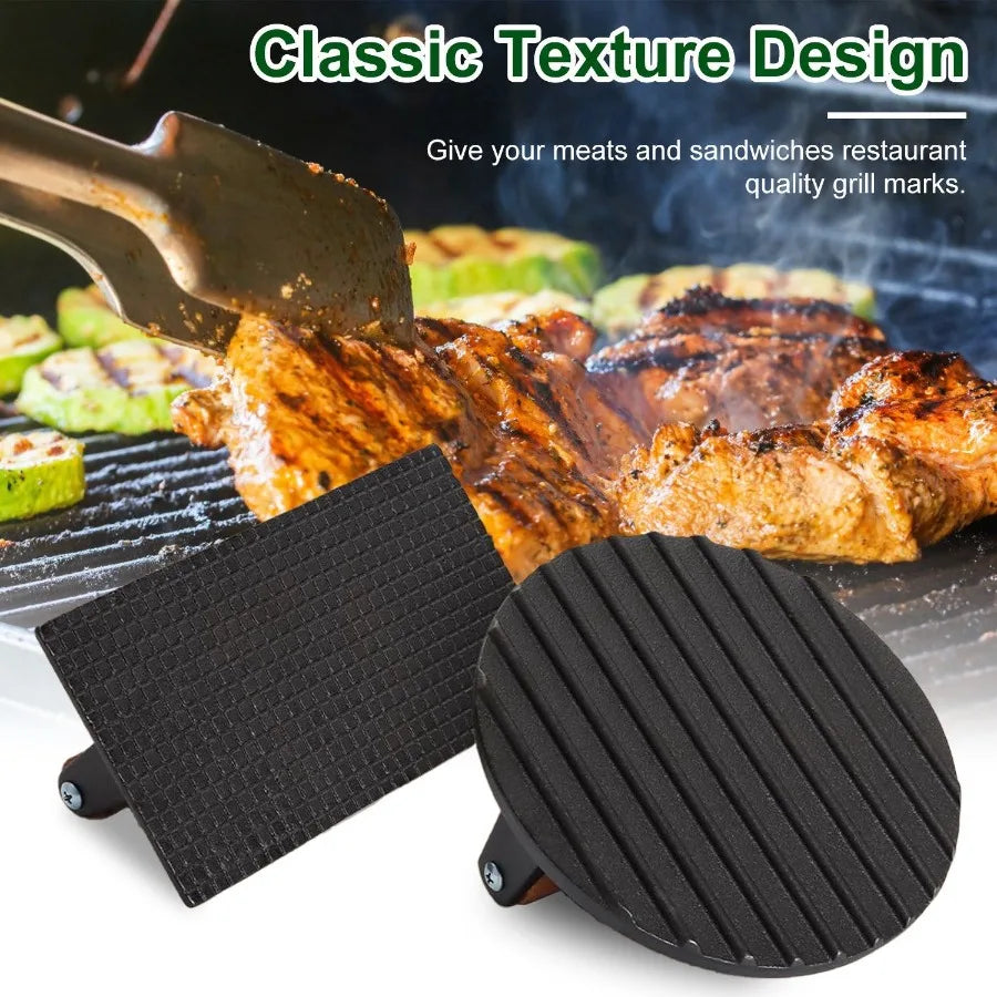 Two Pack Cast Iron Grill Press With Wood Handle Preseasoned