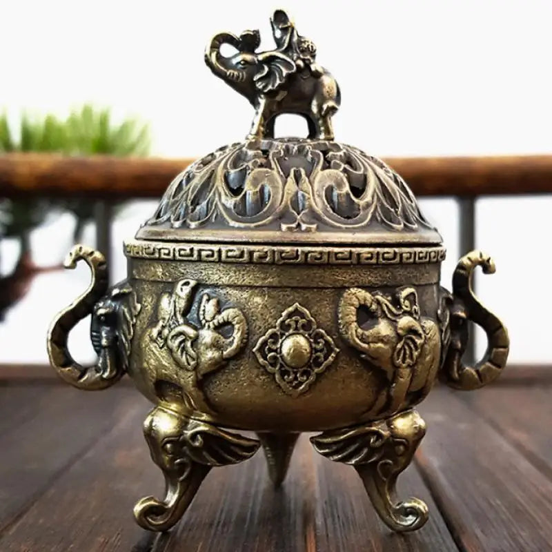 Ancient Elephant Metal Lotus Incense Burner for Meditation and OrnatelyCraftedAmbience