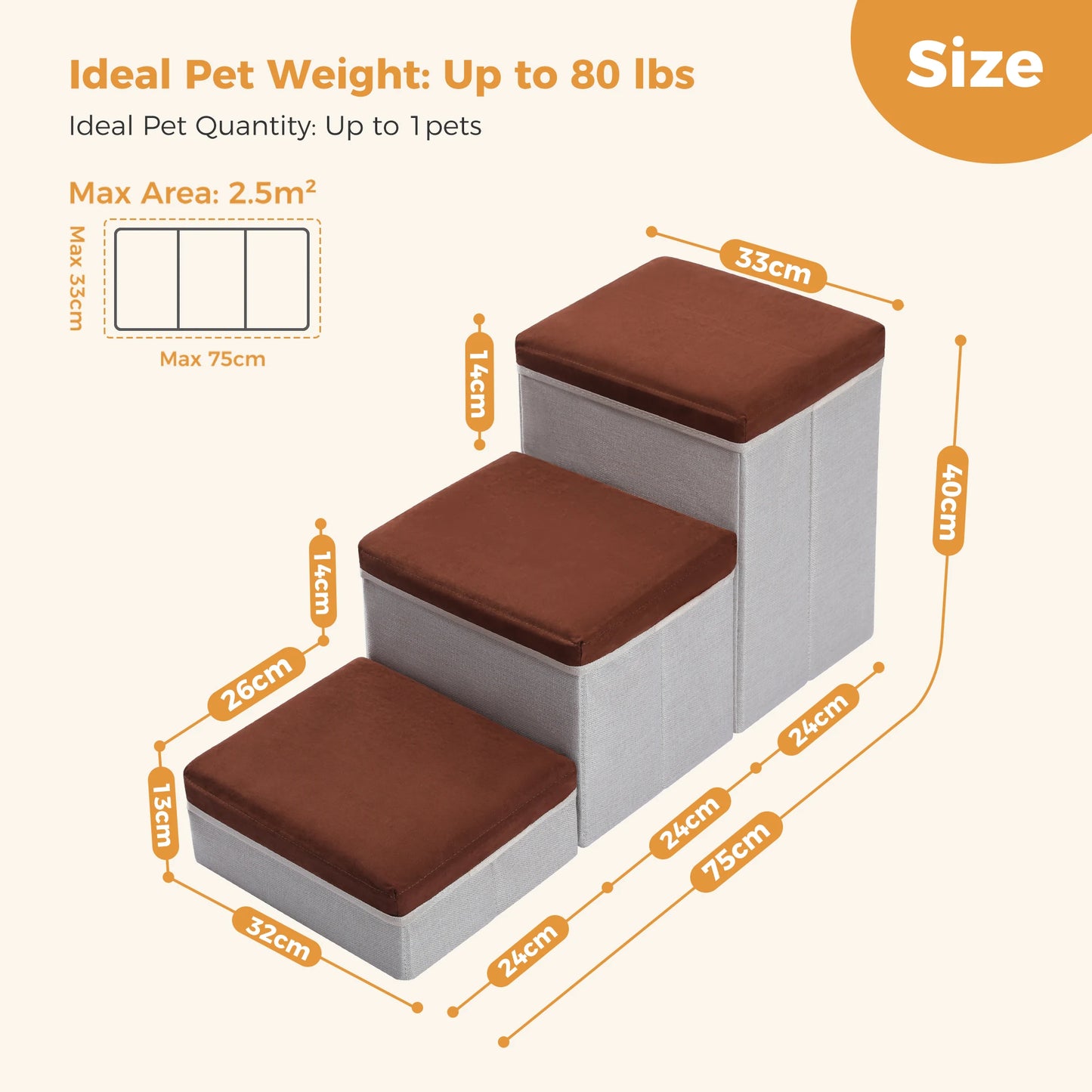 Three Tier Foldable Dog Stairs With Storage Non Slip Ramp