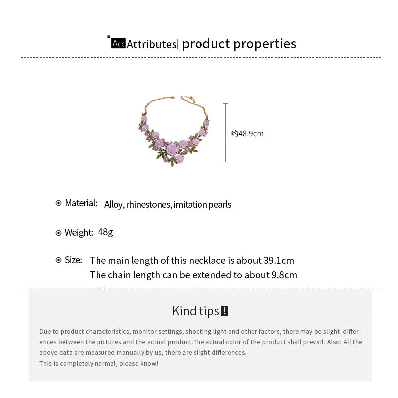 Romantic Rose Jewelry Set Necklace Bracelet Earrings For Women Fashion