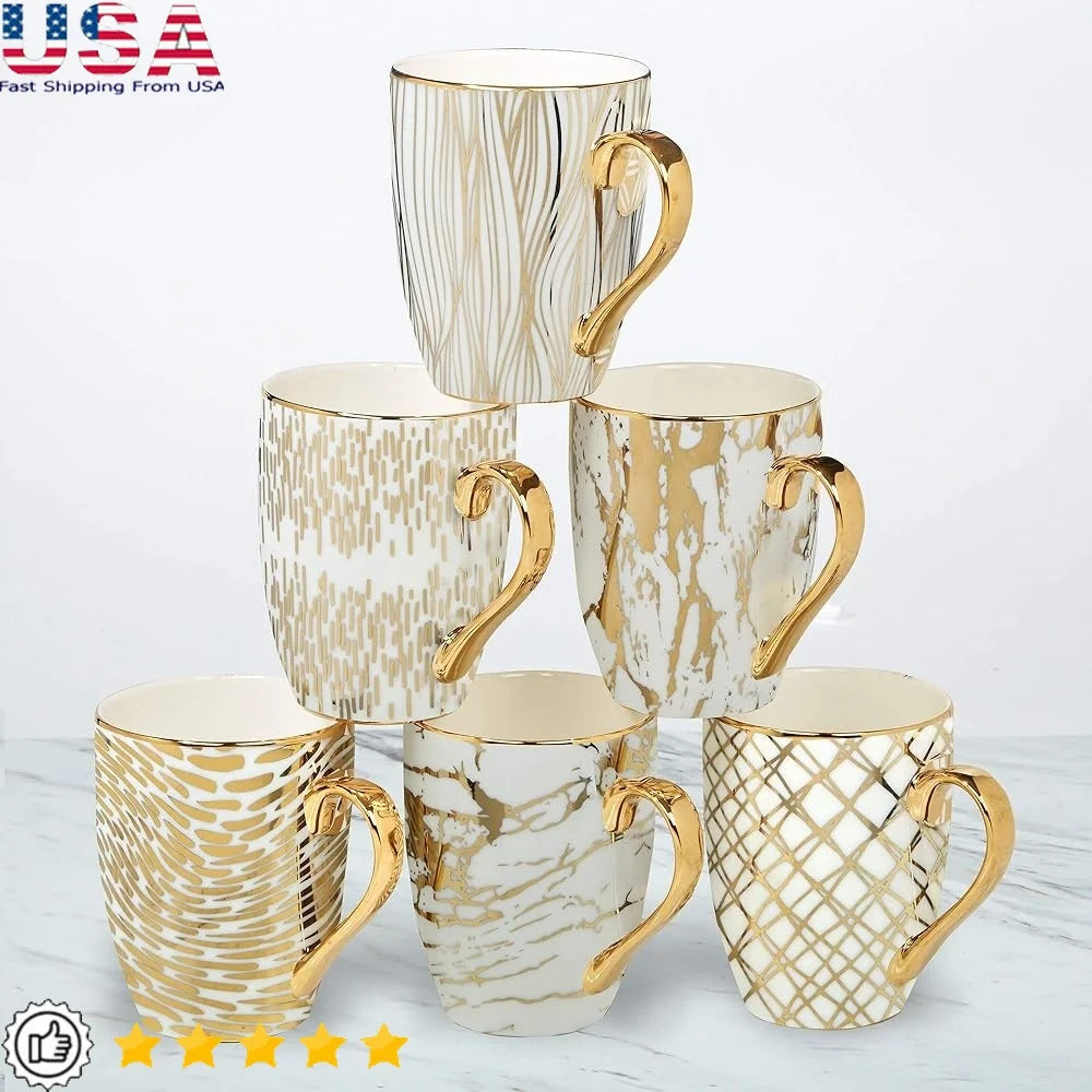Porcelain Coffee Mugs Set of Six Designs Dishwasher Safe