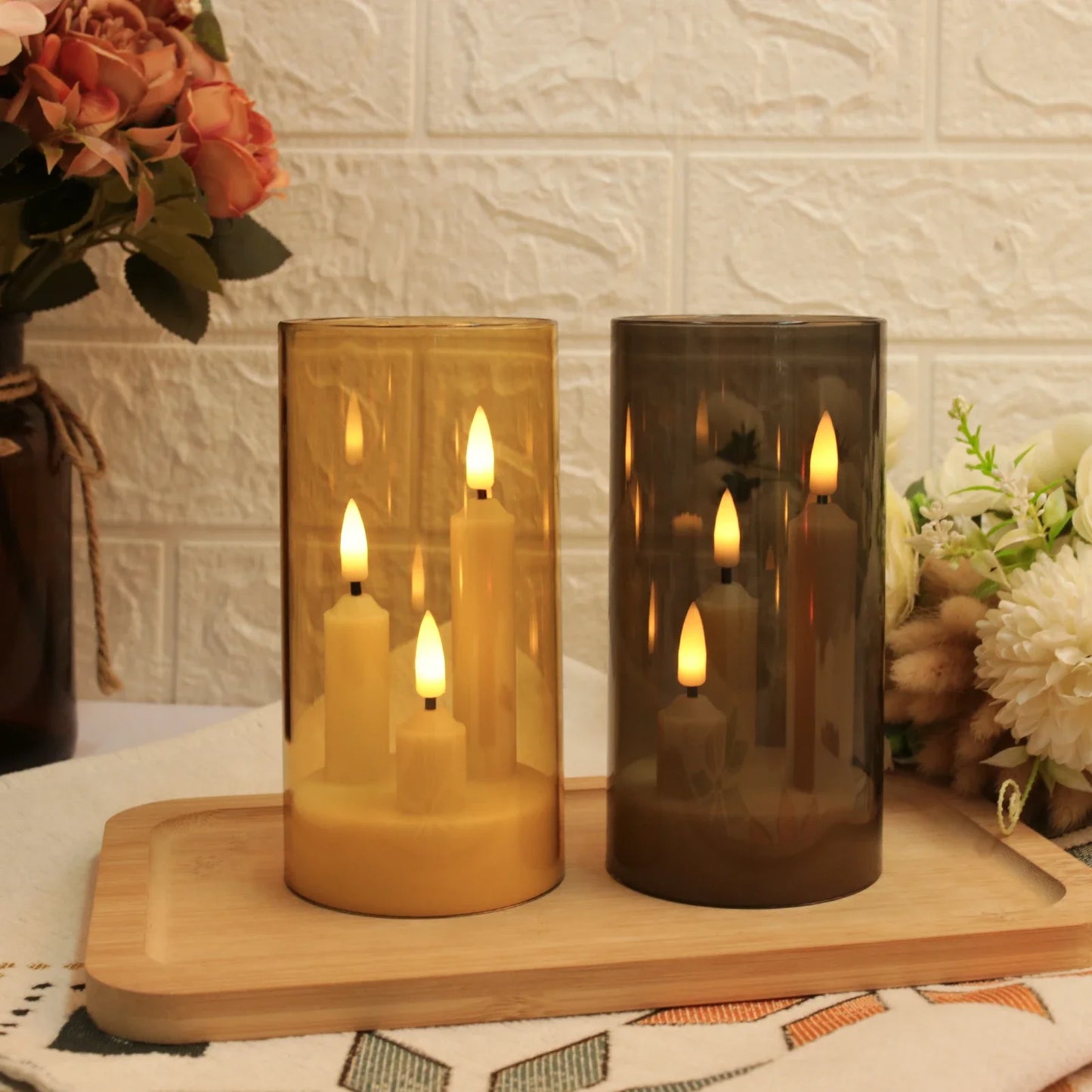 Flameless Led 3 Wick Pillar Candles For Home Decor