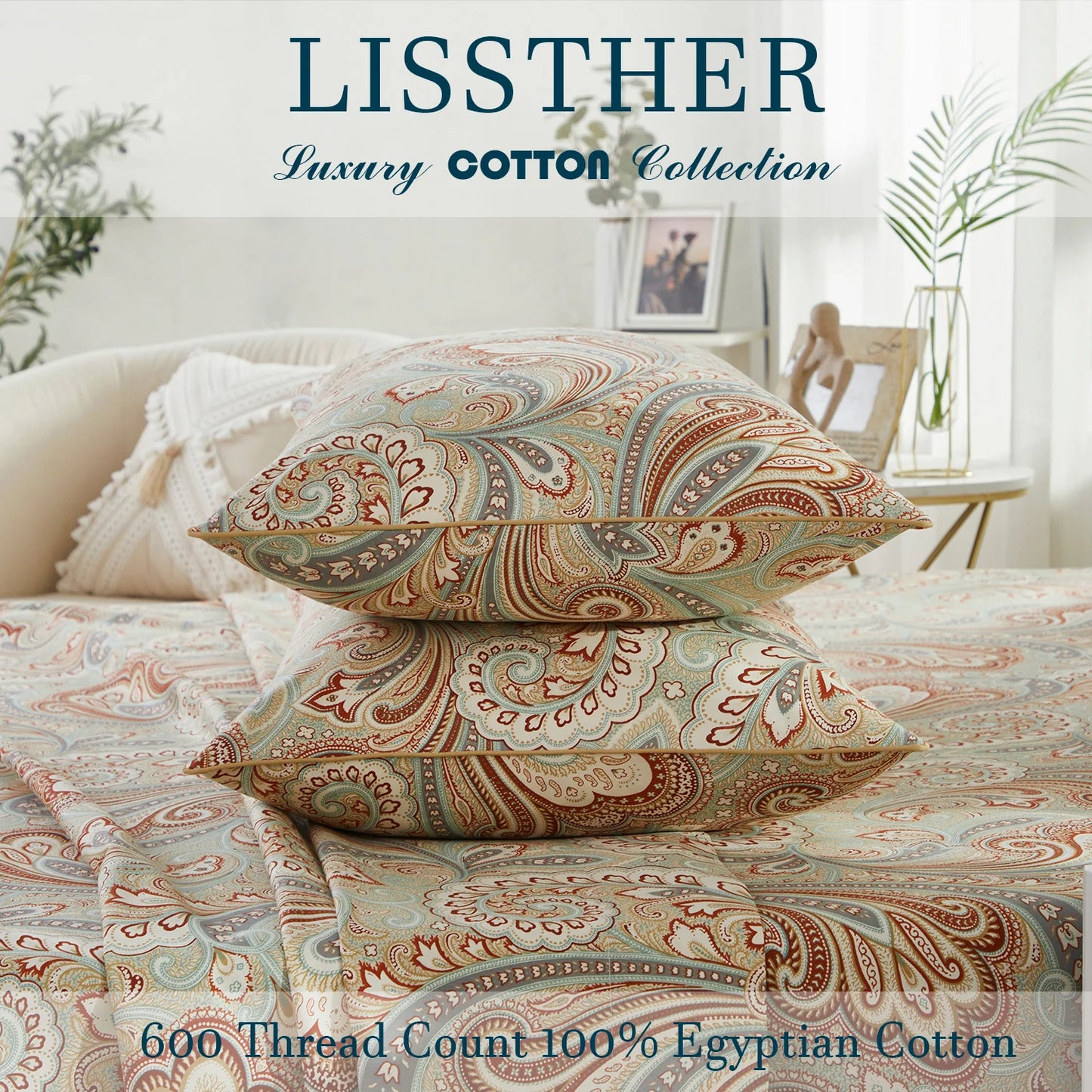 3 Piece 600TC 100 Percent Egyptian Cotton Duvet Cover Set Luxury Vintage Boho Paisley Bedding No Inserts