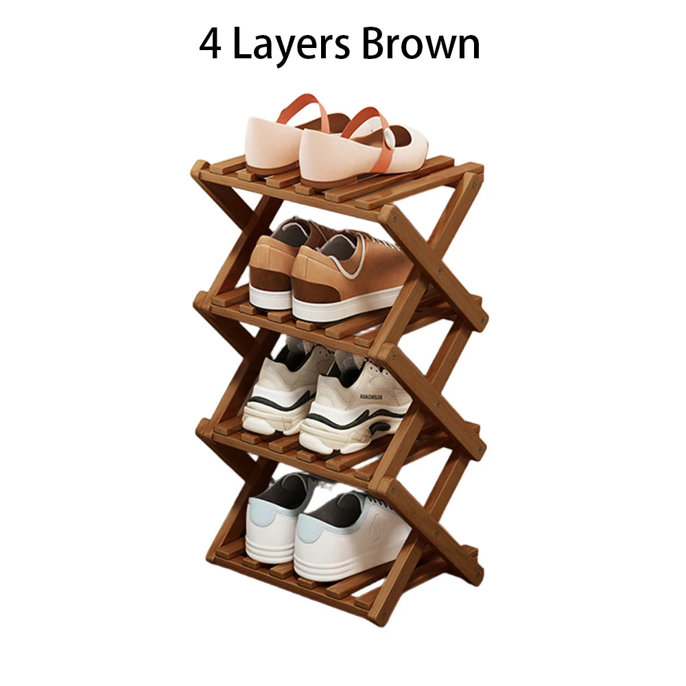 Bamboo Foldable Shoe Rack Free Standing Storage Organizer