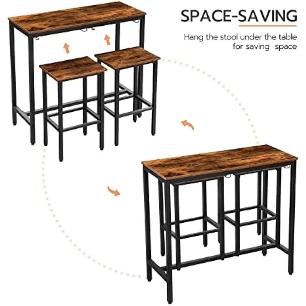 Industrial Bar Table Set With Stools For Small Spaces