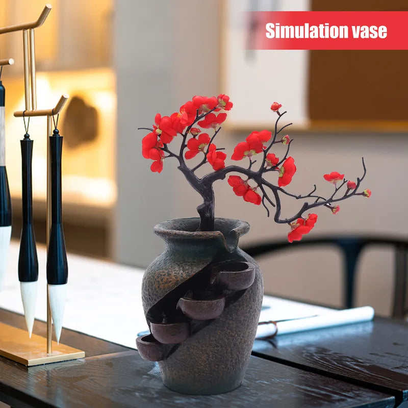Waterfall Resin Flower Vase Desk Fountain For Elegant Office Decor