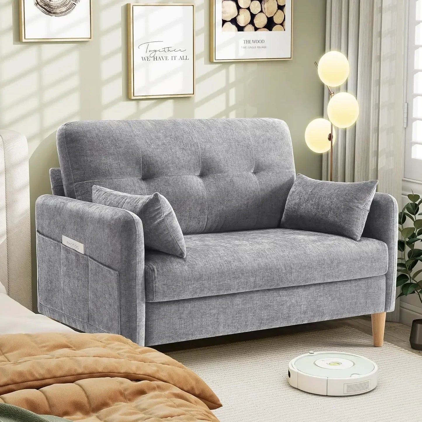 Cozy Chenille Loveseat Sofa With Throw Pillow