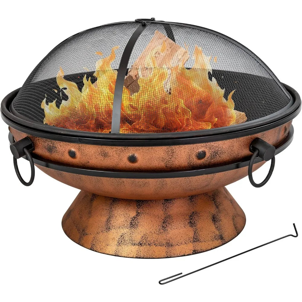 Royal Cauldron Outdoor Wood Burning Fire Pit With Screen