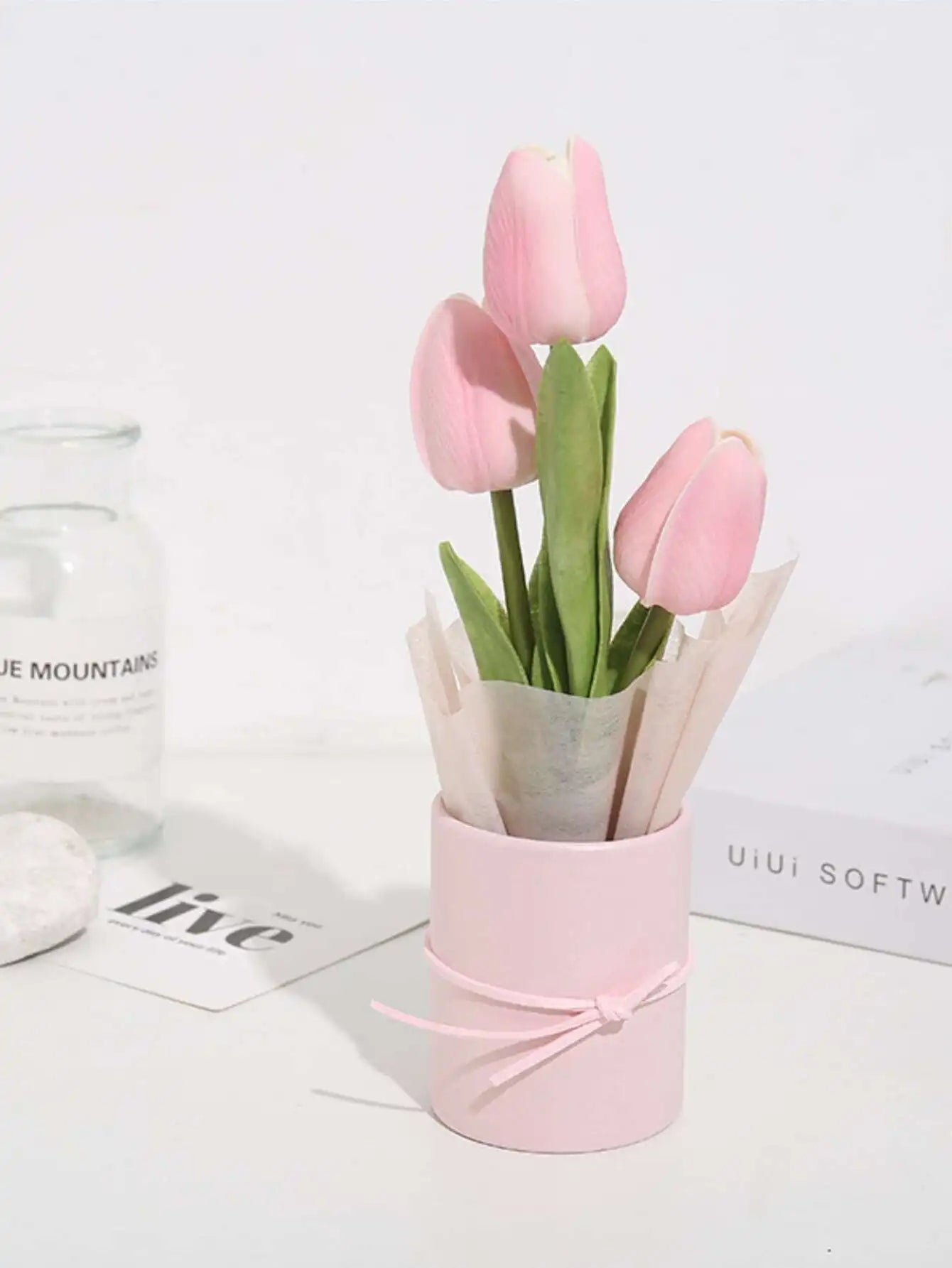 Tulip Hug Bucket Bouquet Set Gift For Mom Home Decor