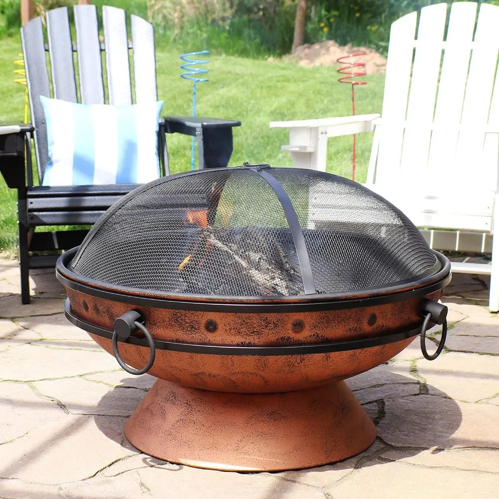 Royal Cauldron Outdoor Wood Burning Fire Pit With Screen