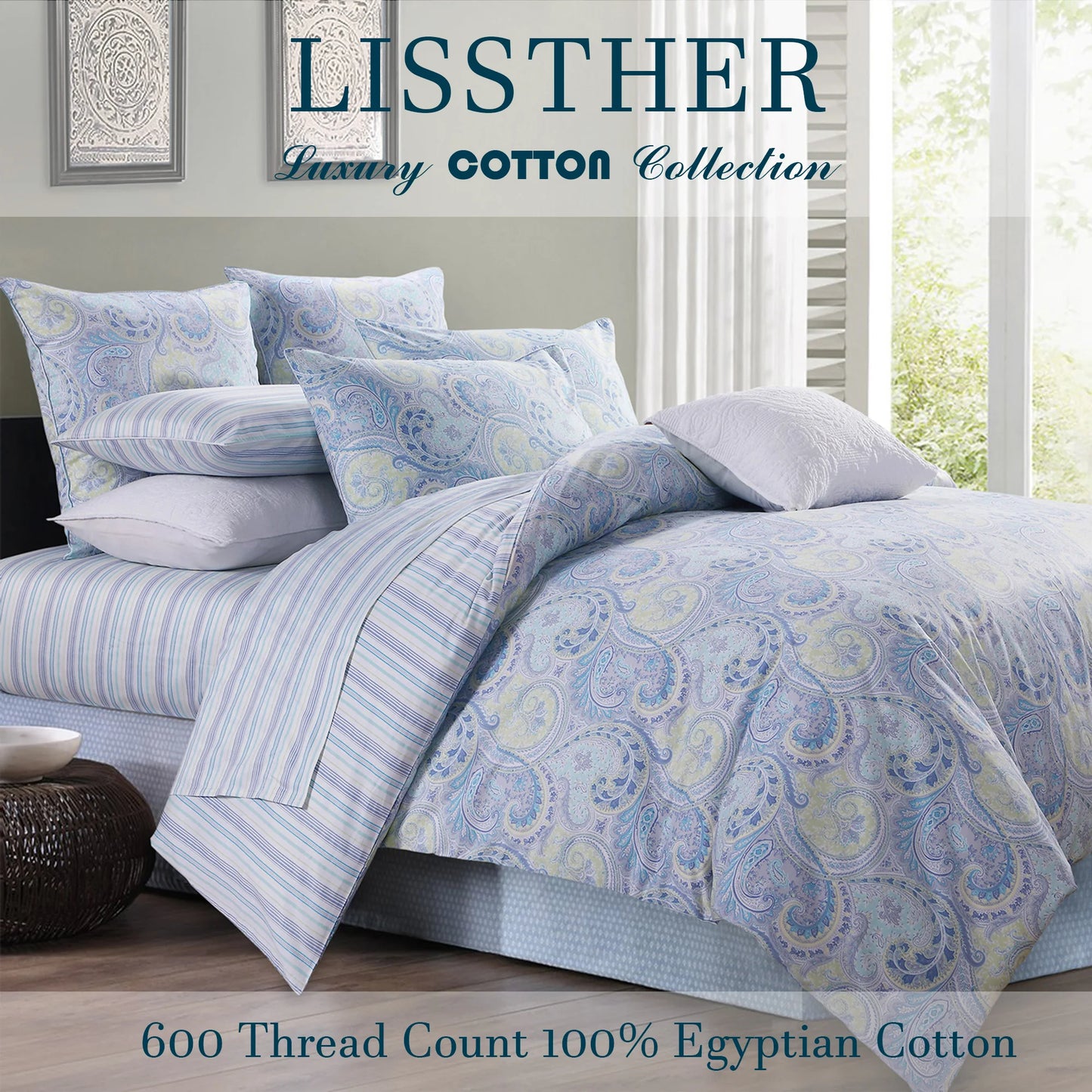 Egyptian Cotton Duvet Cover Set 600TC Soft Paisley Damask