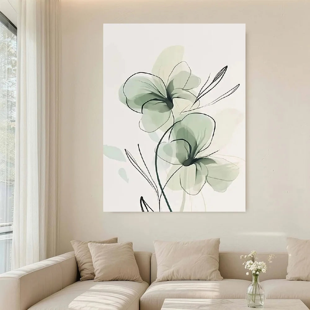 Framed Botanical Leaf Wall Art Modern Bohemian Canvas With Wood Frame