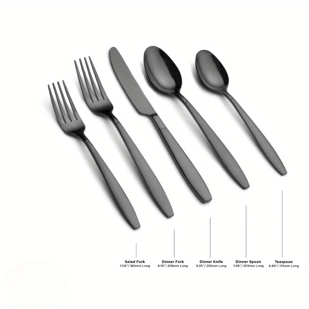 Elegant Black Sand Stainless Steel Flatware Set for Four