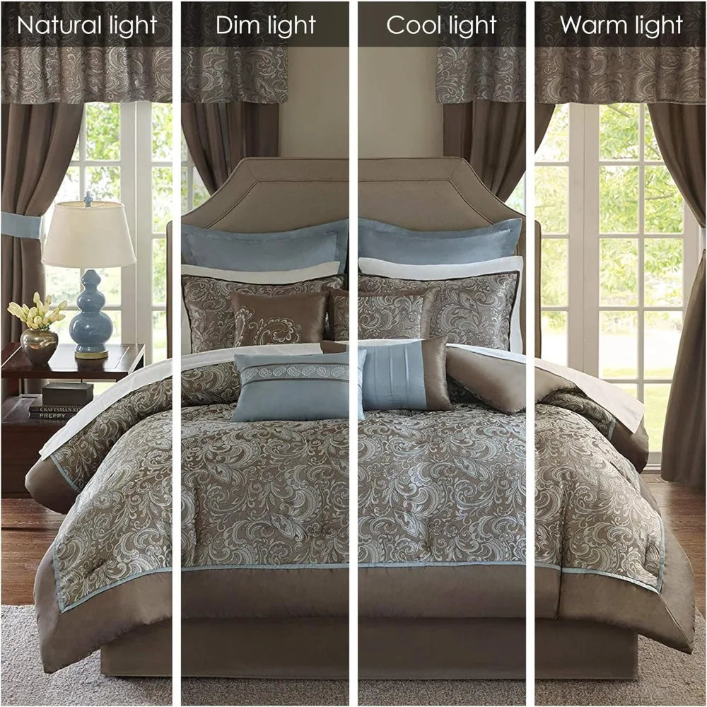 Bristol Bedding Set With Faux Silk Comforter And Jacquard Curtains